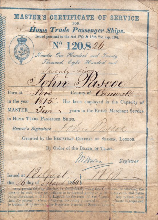 John Pascoe Master's Certificate