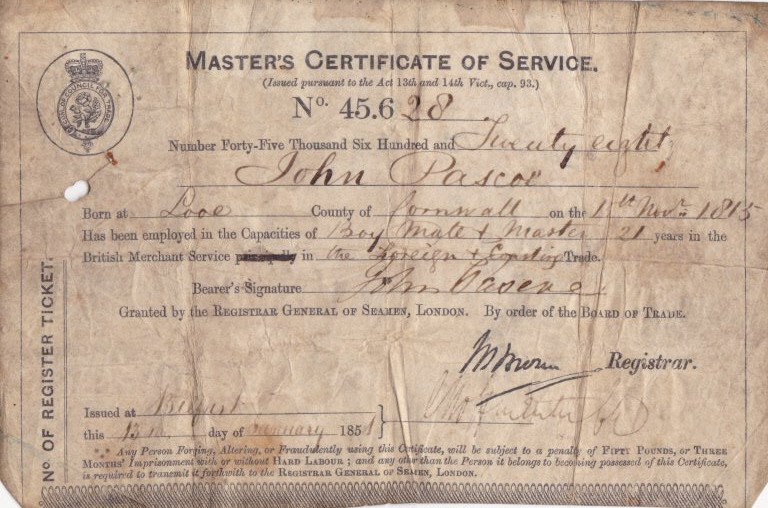 John Pascoe Master's Certificate1